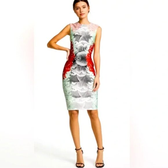 Yigal Azrouel Scuba Sheath Dress Size 8 Coral Reef Body Con Resort Ocean - Picture 11 of 11